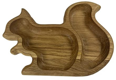 EFO Dekoratives hölzernes Snacktablett - Kleines handgefertigtes Serviertablett - Charmantes Eichhörnchen-Design für Nüsse, Samen und Trockenfrüchte - Qualitäts-Holz-Tapas-Tablett. (Eichhörnchen)