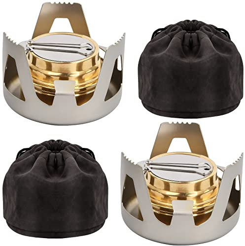 2 Pack Mini Alcohol Stoves, Ultralight Portable Spirit Burner Furnace, Camp Stove with Aluminum Stand, Grey Alcohol Fuel Stove for Outdoor Backpacking Hiking Camping Survival Picnic Cooking