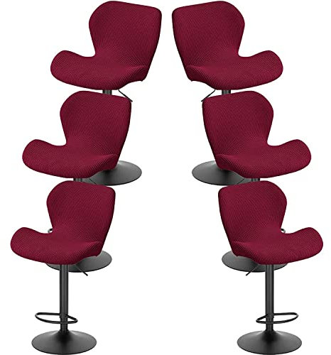 XGANGM Hussen für Barhocker mit Lehne Bezug Barhocker Stretch Stuhlhussen Barhocker Bar Drehstuhlbezug 2/4/6er Set Bar Stuhl Abdeckung Barhocker Schonbezüge mit Kurzer Rückenlehne,Rot,6PCS