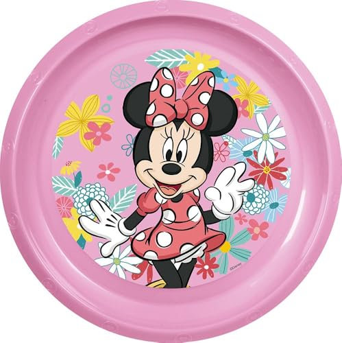 Disney Piatto piano rosa per bambine in plastica Minnie resistente agli urti accidentali e riutilizzabile