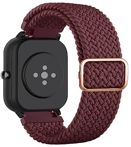 Mugust Correa para Amazfit Bip 3 Pro/Bip 3/Bip U Pro/Bip Lite/Bip S Lite,Correas Elástico Ajustable Nylon Pulseras Repuesto para Amazfit GTS/GTS 2 Mini/GTS 4 Mini/GTS 4/GTS 3/GTS 2e/GTS 2(Vino rojo)