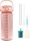 Filter Water Bottle 1.5L / 49oz,Pink Fitness Hydration Bottles with Straw & Time Marker &1 Filter(Ramdon Color), Leak Proof Sports Water jug with Handle -BPA Free-For Yoga, Gym, Office (Pink)