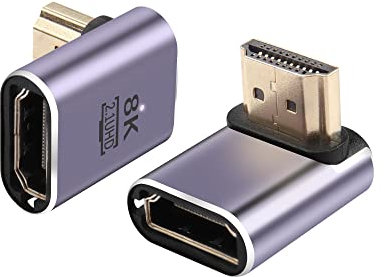 PNGKNYOCN Adaptador HDMI de 90 grados 8K,2 Pack Ángulo recto 48Gbps HDMI 2.1 macho a hembra Adaptador extensor Soporte 8K@60Hz, 4K@120Hz, HDR, eARC (Down Bend)