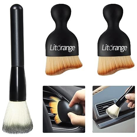 Litorange 3 Stück Auto Innenraum Reiniger Pinsel,Reinigungspinsel mit weichen Borsten,Detailing Pinsel Set für Innenräume wie Autolenkrad,Lüftungsschlitzen usw.