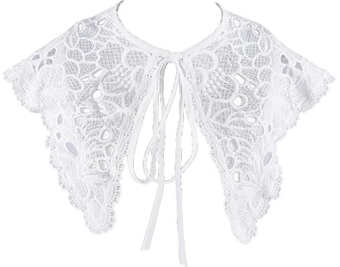 GORGECRAFT 1 Box Halloween Weihnachten Stickerei Kragen Mini Cape Abnehmbare Falsche Kragen Weiße Ausgehöhlte Blumenumhänge Dekorative Applikation Ausschnitt Hemd Revers Mit Seil Für Damen Kleid Bluse
