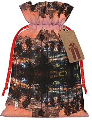 Los Angeles Palm Trees Christmas Drawstring Linen Gift Bag Storage Bag Suitable For Christmas Birthday Gift Packaging