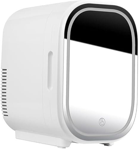 Mini Frigo Réfrigérateur de soins de la peau de 8 litres, réfrigérateur de maquillage avec porte miroir LED à intensité variable, réfrigérateur de beauté personnel avec refroidisseur et réchauffeur fo