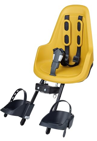 BOBIKE 8012000023 - Vordersitz ONE MINI für Fahrräder mit 26”-29” Rädern, geeignet für Kinder mit einem Maximalgewicht von 15 kg, mit Befestigung am Steuerrohr in der Farbe Mighty Senf