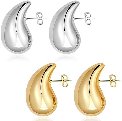 Aucuu Chunky Ohrringe, 2 Paar 18k Ohrringe Dupes für Damen, Hypoallergene Waterdrop Earrings, Creolen Ohrringe, Modeschmuck Ohrringe für Frauen und Mädchen Geschenke