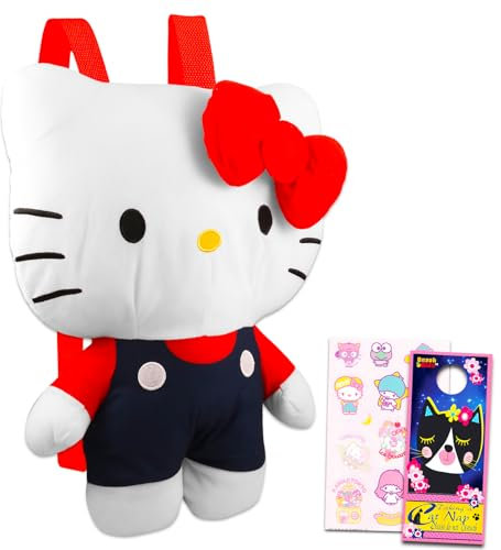 Hello Kitty Plush Backpack for Girls - Hello Kitty Gift Bundle with Hello Kitty Plushie with Adjustable Straps Plus Stickers, More | Hello Kitty Backpack Plush Set
