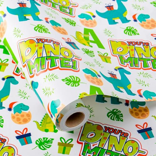 Homeral Neutrale Geschenkpapierrolle für Babypartys, niedliches grünes Dinosaurier-Krokodil-Muster, Geschenkpapier für Neugeborene, 1. Geburtstag, Kinder, Mini-Rolle, 43,2 x 10,2 m