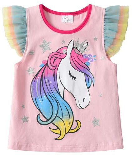 VIKITA Mädchen T-Shirt Kurzarm Top Sommer Casual Kinder Kleidung S5303rosa 7-8 Jahre