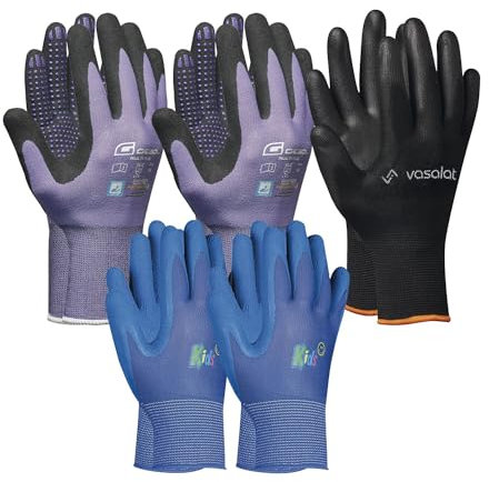 Arbeitshandschuhe Kinder 5-8 Jahre - Kinder Gartenhandschuhe 2x Blau + 2x Multiflex Handschuhe Damen Größe 7
