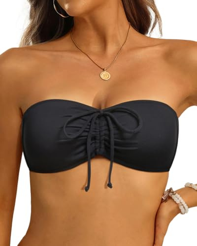 Tempt Me Women Black Bandeau Bikini Top Strapless Swim Tops Tube Halter Swimsuit Top Only M