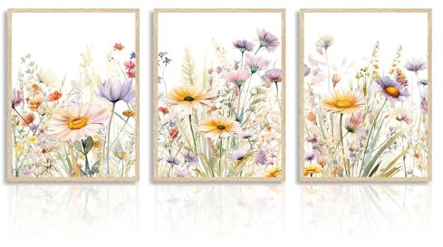 Dazzlewall Wildblumen Leinwand Bilder Aquarell Botanische Wandbilder für Schlafzimmer Wohnzimmer Dekor 30X40 cm Ohne Rahmen 3er Set