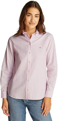 Tommy Jeans Tjw Reg Oxford Shirt Dw0Dw19890, Camicia a Maniche Lunghe, Donna, Rosa (Pink/White Stripe), S