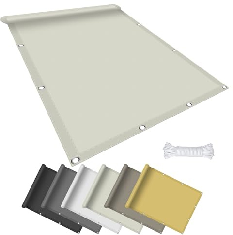 Sonnensegel Wasserdicht Rechteckig 200 x 360 cm Balkon Sichtschutz 95% UV Schutz Wasserabweisend UV Schutz für Balkon, Pool, Garten Sonnensegel, Elfenbein