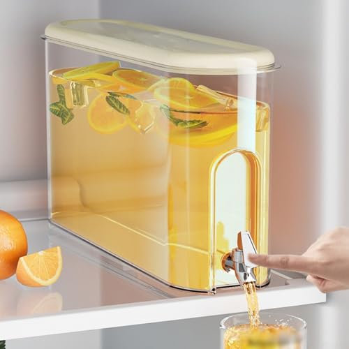 Drink Dispenser With Tap - Leak Proof Beverage Dispenser, Easy Filling Wide Mouth - Glass Jug Cocktail Accessories, Fridge Water Dispenser(White)