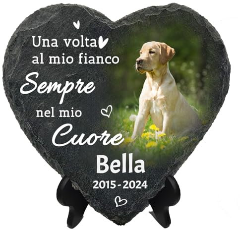Pietra commemorativa Personalizzata per Animali Domestici, Targa a Forma di Cuore con Foto, Regali per la Perdita di Un Cane/Gatto - Nome, Data
