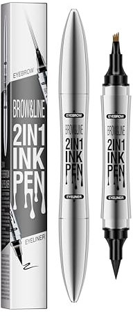 Ovyntremis 2-in-1 Eyeliner & Augenbrauenstift, Wasserfester Microblading Augenbrauenstift mit 4-Zinken-Mikro-Gabelspitze, Präzise und Natürlich Aussehende Brauen und Eyeliner (Hellbraun)