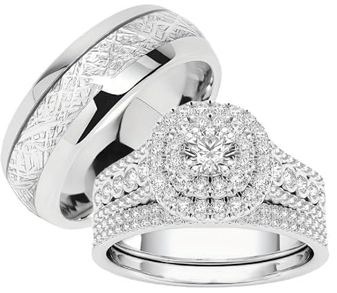 SISGEM 1cctw Moissanite Ring Set for Women Men S925 Sterling Silver/9ct/14ct/18ct Gold Personalized Round Cut Wedding Ring Set Engagement Ring Set Bridal Ring Set Gift for Women Men Her Him