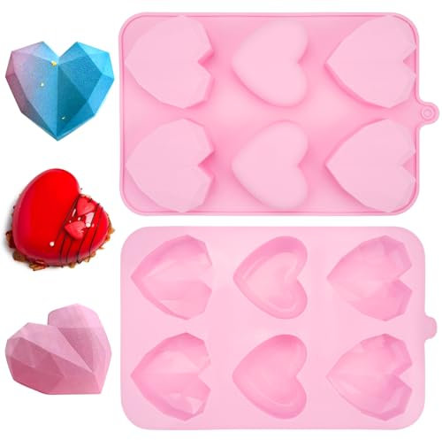 EXIN DEHCEN 2 Pezzi Stampi Silicone Cuore, Stampo Cuore Silicone, Stampo in silicone A Forma di Cuore, Moule en Silicone Coeur à 6 Cavités pour Chocolat, Gâteau au Fromage, Glaçons, Bougies de Savon