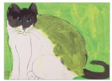 MUHJDYC Walasse Ting Poster-Berühmte Leinwandbilder Reproduktion-Kunstdruck Wandbilder Wohnzimmer Moderne Bild(grüne Katze) 40x55cm Ungerahmt