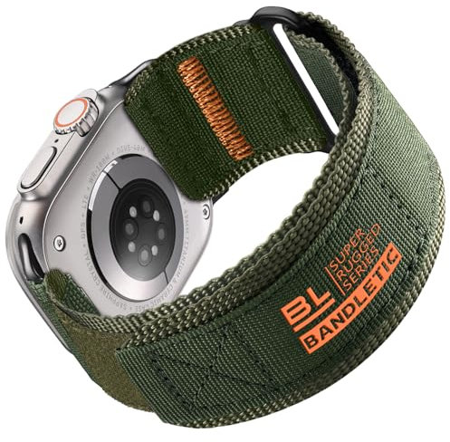 Bandletic Compatible con Correa Apple Watch Ultra/Ultra 2 49mm, Nylon Resistente Suave Sport Loop Banda para iWatch Series 10 46mm, 9/8/7 45mm, SE2/SE/6/5/4 44mm, 3/2/1 42mm para Hombres, Verde
