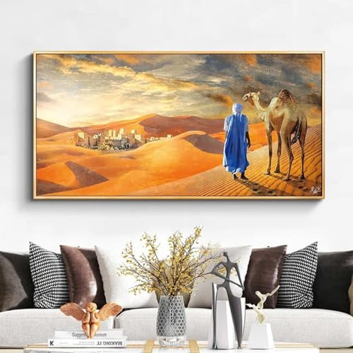 KEMEIQI Orientalisches Tuareg-Gemälde in der Wüstenlandschaftsdekoration – Poster und Leinwanddrucke, Wandkunst, Gemälde für die Raumdekoration, 40 x 60 cm, rahmenlos