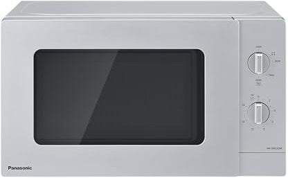 Panasonic NN-SM23QMEPG 20L Solo Microwave with Glass Bowl, 800W, Defrost Setting, 5 Power Levels, Rotary, Compact Design, Timer, Silver