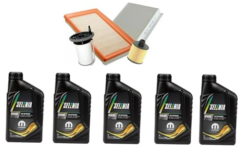 Kit Tagliando Compatibile con Fiat Tipo 1.6 Multijet, Olio Originale 5L, Filtri Aria, Olio, Carburante e Abitacolo