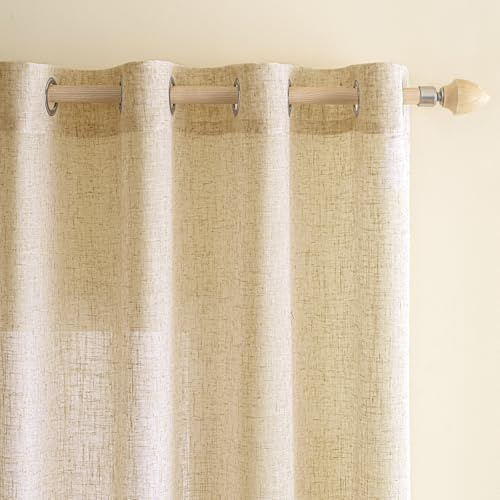 EMEMA Gardinen Vorhänge Leinenvorhang mit Ösen Voile Vorhang Leinenoptik Modern Halbtransparent für Wohnzimmer Dekoschal Kinderzimmer Schlaufenschal Küchengardinen 2er Set 140x200cm (BxH) Beige