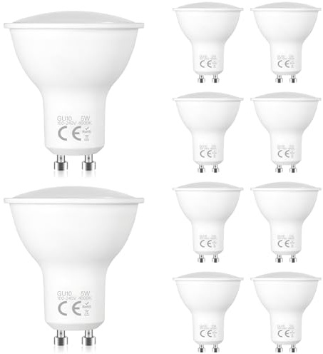 Liuyife 10 Stück 5W GU10 LED-Strahler, Neutralweiß 4000K, 5W Entspricht 50W Halogenlampe, 120 Grad Abstrahlwinkel, Niedriger Energieverbrauch, Geeignet für Deckenpendelleuchten, Einbauleuchten, Küche