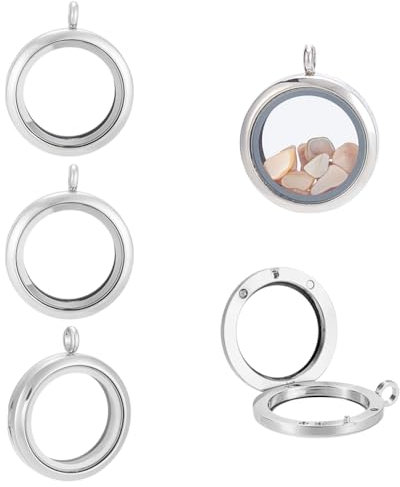 UNICRAFTALE 4 Stück Memory Medaillon Anhänger Metall Glas Schwimmender Anhänger Kristall Fotorahmen Medaillon Anhängers Platin Flach Rund DIY Bild Foto Charm Für Die Herstellung von Schmuck Halsketten
