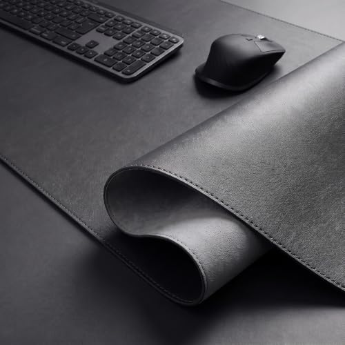 Midori Schreibtischunterlage, 80 x 40 cm PU-Leder Tischunterlage Schreibtischauflage in Schwarz mit Randnähten | Mauspad Tischmatte mit rutschfester Kunstwildleder Unterseite