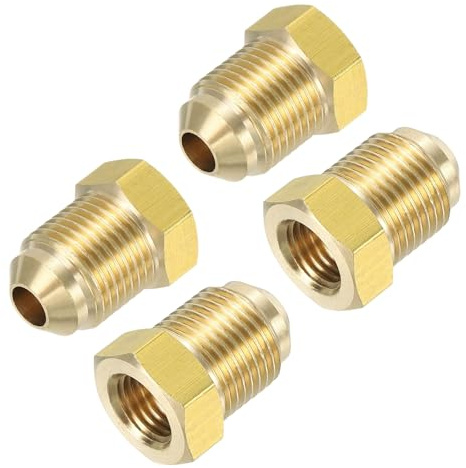 YELARXI Brass Flare Tube Fitting Coupling Gas Adapter, 3/8 Male Flare x 1/4 Inch Female SAE Thread Pipe Connector Fit for air Conditioning HVAC Automotive Grills (4Pcs, Gold)