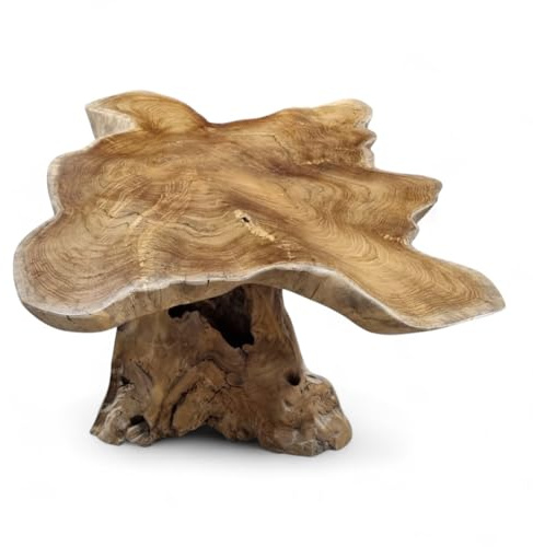 Kinaree Couchtisch mit Baumscheibe ALOR Setar - 100-120cm Sofatisch aus massivem Teak in rustikaler Optik, die Tischplatte wurde aus einem Teak-Baum Querschnitt gefertigt (50 x 100-120cm)