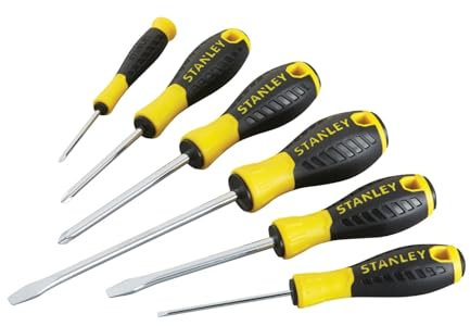 La zappa Tournevis STANLEY avec poignée TPR imperméable, ignifuge et isolant avec lame en chrome vanadium (6 pièces)