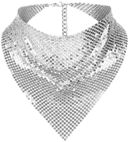 Zeizafa Shimmering Bandanas Scarf for Party Punk Metallic Neck Scarf for Women Fashion Neck Tie Club Party Costume Neckwear