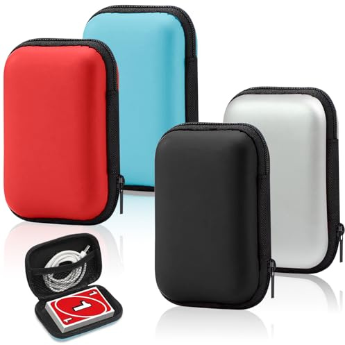 4 Stück Spielkarten Box Wasserfest Spielkarten Etui, Robuste Kartenbox für Cabo Kartenspiel, UNO Tasche Zur Aufbewahrung Von Karten, Kopfhörern Und Datenkabeln（Schwarz, Silber, Blau, Rot）