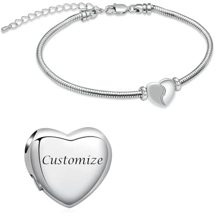 QGJNSGC Feuerbestattungsschmuck Mini-Herz-Urne-Armband für Asche für Frauen und Männer Liebesandenken Schlangenkette-Armband Sympathie-Schmuck Geschenk