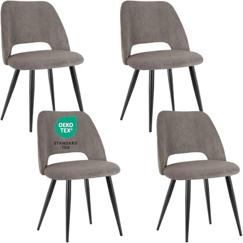JIJIAN Esszimmerstühle 4er Set, Streifencord mit Ausschnittrückenlehne | Stühle Esszimmer, Küchenstühle, Wohnzimmer Essstühle, Gepolsterte Stühle für Esszimmer, Küche, Schlafzimmer, Braun