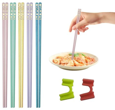 5 Paar Stäbchen Zum Essen, Chinesische Stäbchen mit Essstäbchen-Clip, Spülmaschinenfest, Wiederverwendbar Essstäbchen, Rutschfest, für Sushi-Nudeln, Ramen, Mehrfarbig