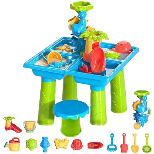 Wassertisch für Kleinkinder mit 9 Spielzeugformen, sensorischer Spieltisch für den Strand im Freien für Kinder im Sommer/43, 2 x 43, 2 x 55, 9 cm