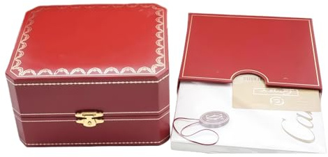 ROUREOX Rote Quadratische Uhrenbox Gold Muster Rand Texturiertes Kunstleder Koffer Weißes Interieur Schutz für Cartier