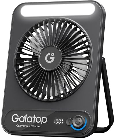 gaiatop Small Desk Fan USB, 4000mAh Table Fan with 3 LED Light, 5.5-18H Runtime, Quiet Fans for Bedroom Desktop, 1-100 Speeds Rechargeable Portable Mini Fans, Travel Camping Office Essentials, Black