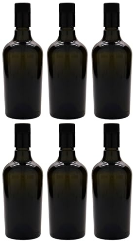 Flaschenland Juego de 6 botellas de aceite de 500 ml de cristal verde antiguo con boquilla