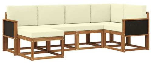 vidaXL Outdoor-Sofagarnitur 6 pcs Natur und Creme Massivholz Akazie, Garten-Sofa, modernes Outdoor-Komfort-Set, langlebige Sitzgarnitur für Entspannung und Terrasse