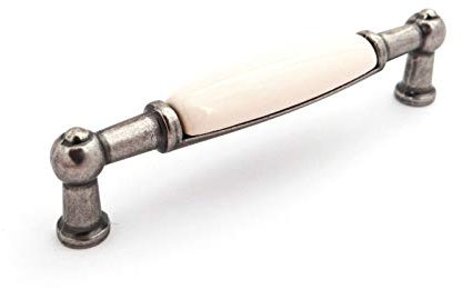 SO-TECH® Porzellangriff Landhaus Möbelgriffe Cremefarbig/Altsilberoptik BA 96 mm
