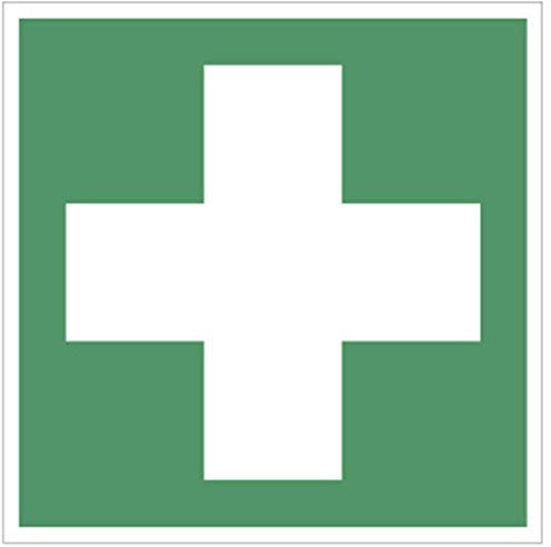 LEMAX® Aufkleber Rettungszeichen, Erste Hilfe E003 DIN EN ISO 7010 Folie selbstklebend, langnachleuchtend grün/weiß/Randfarbe: weiß 50x50mm